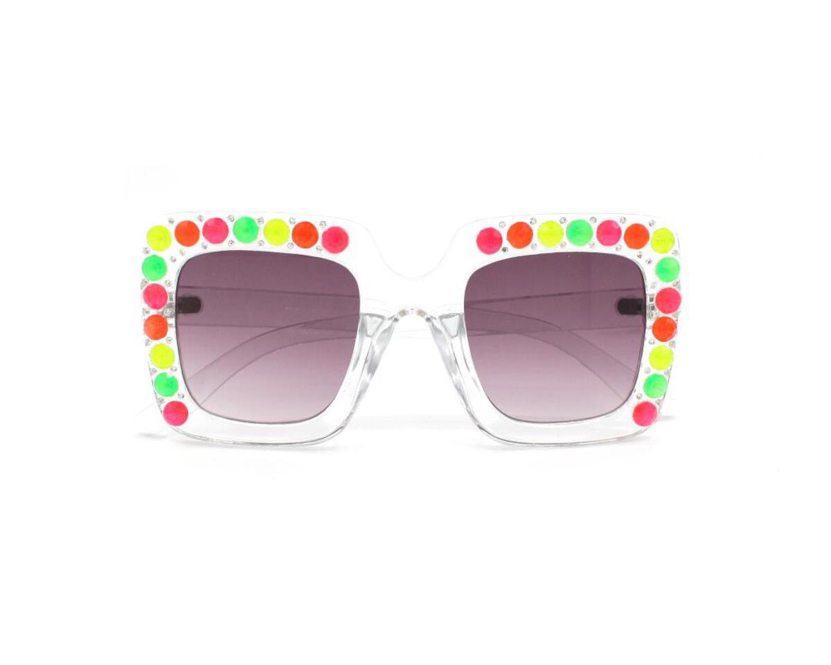 Bari Lynn Crystal Elton Sunglasses- Clear Neon Rainbow