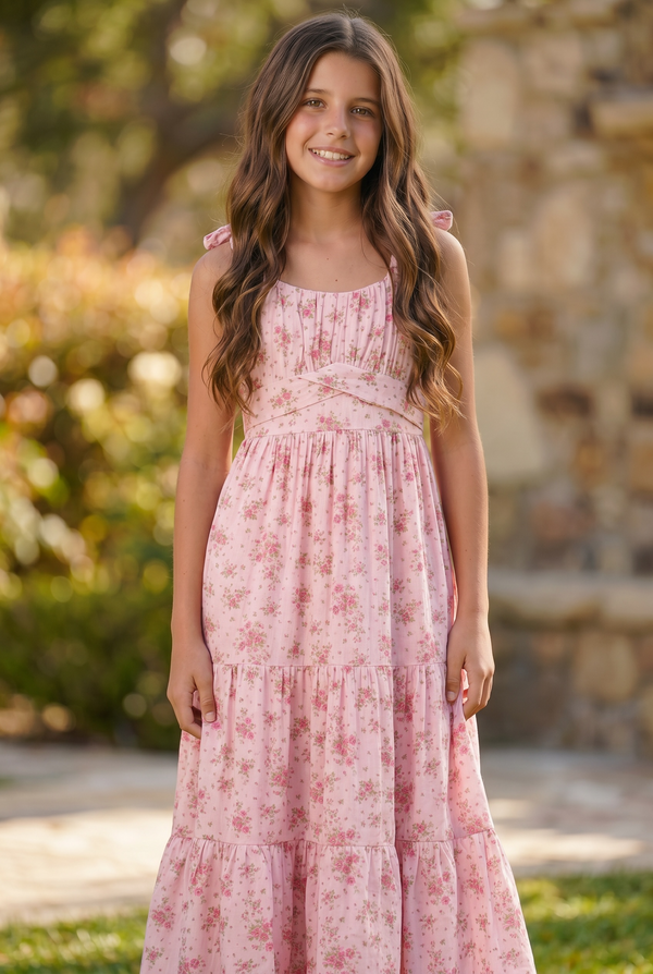 Ava & Yelly Pink Floral Maxi Dress for Tween Girls 8