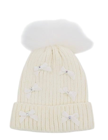 Bari Lynn Velvet Bows With Pom Pom Ivory Toddler) Everything