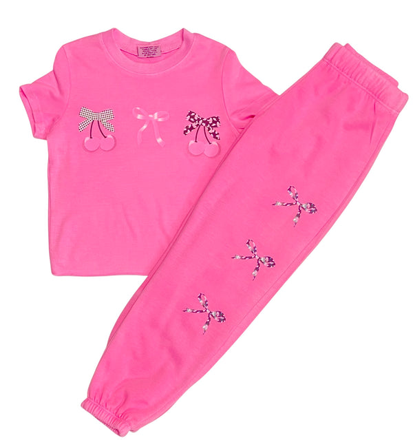 Firehouse Girls Ice Pink Stripe Bow Wide Leg Sweatpants main image 0
