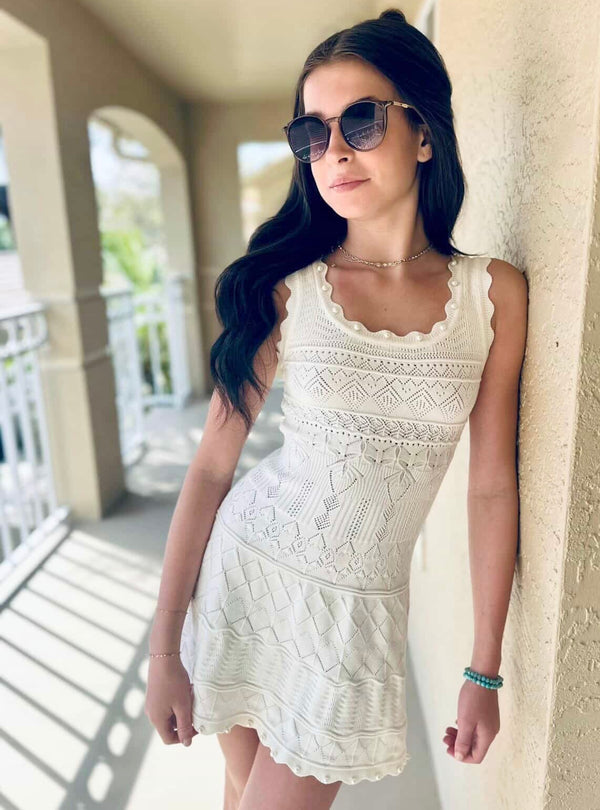 KatieJ NYC White Crochet Resort Dress | Tween Girls Vacation Dress