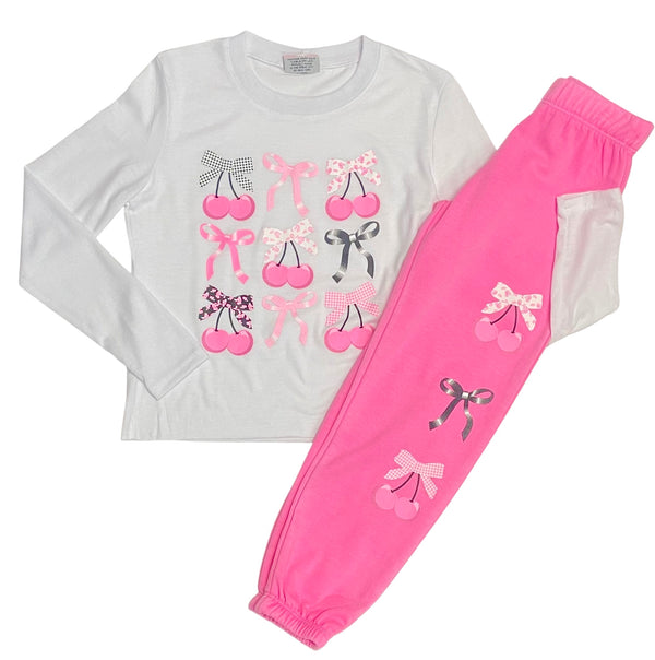 Firehouse Girls Polka Dot Bow Trio Wide Leg Sweatpants main image 1