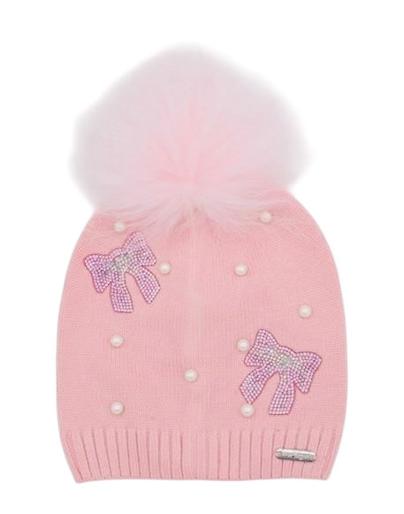 Bari Lynn Crystal Bows Pearls Hat Pink Everything But The