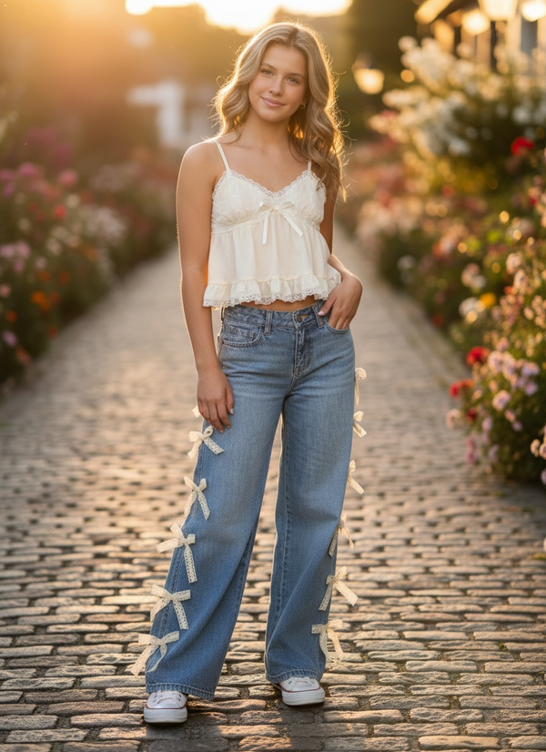 KatieJ NYC Tween Chicago Low Rise Jeans W/ Lace Bows - Everything
