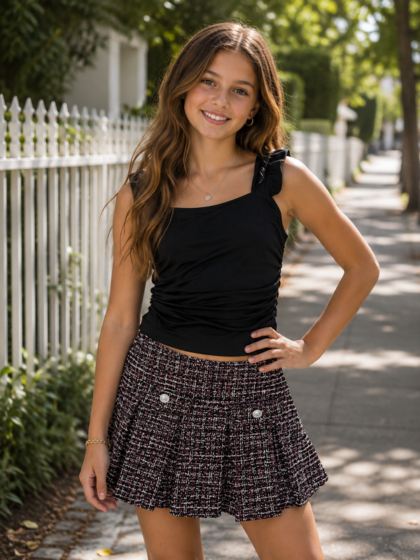 Flowers by Zoe Tweed Pleated Skirt |Girls Tweed Skirts