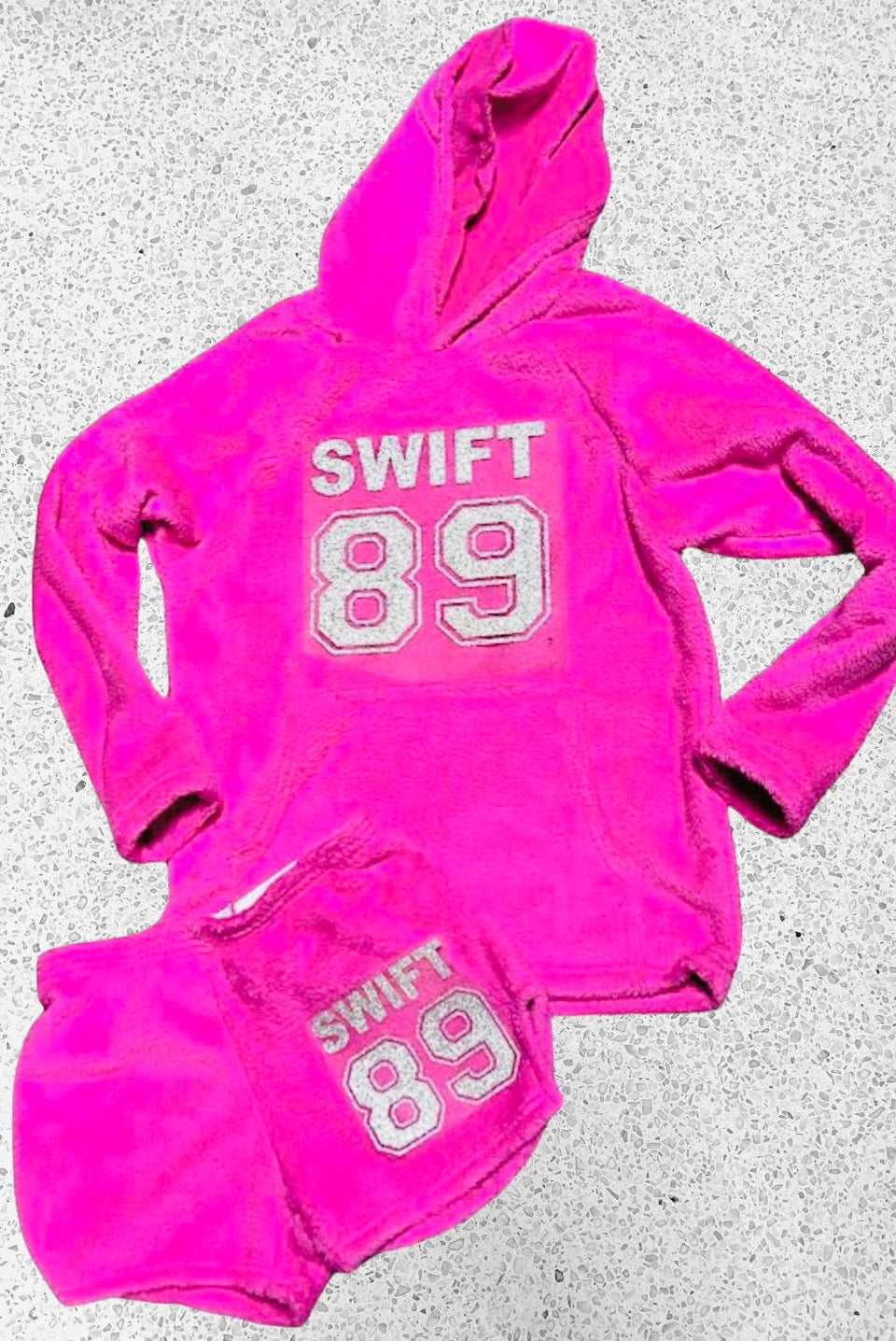 Made With Love & Kisses Swiftie 89 Fleece Hooded Sweatshirt- Hot Pink