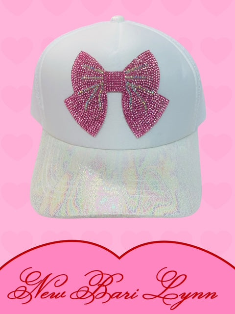 Bari Lynn White Iridescent Hat With Pink Bow- Tween Everything