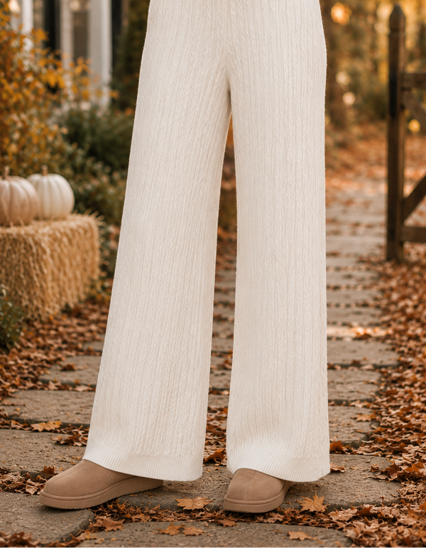 KatieJ NYC Jasmin Wide Leg Knit Pant | Cream Tween Sweater Pants
