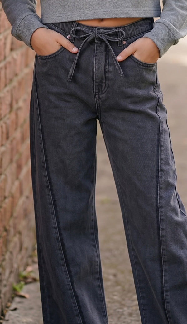 DL1961 Frankie Lace Wide Leg Jeans | Nightshade Black Denim