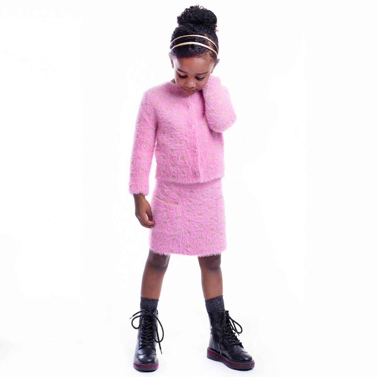 Imoga Kasey Bubblegum Pink &amp; Gold Heart Sweater Skirt