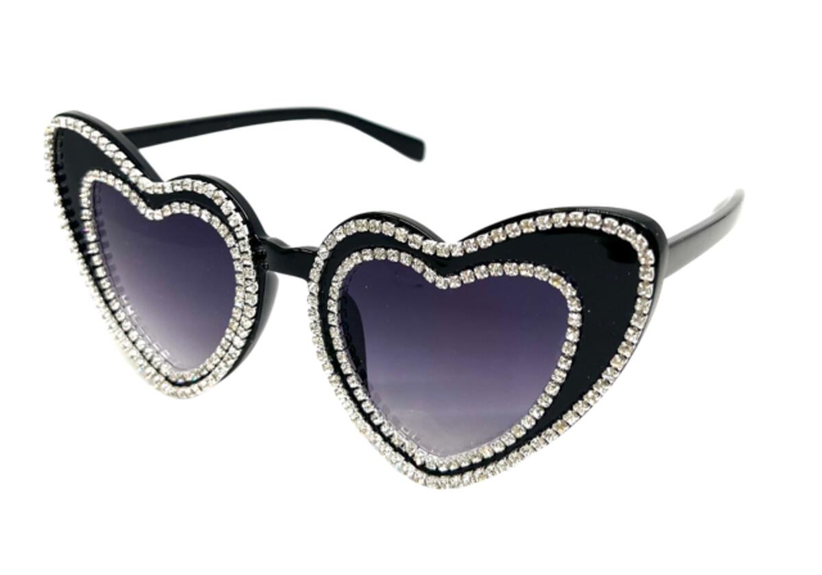 Bari Lynn Crystal Heart Sunglasses- Black