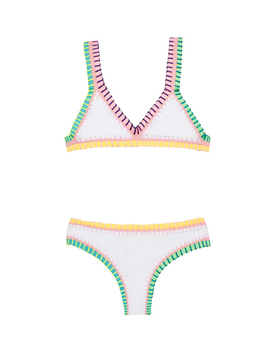 PQ Kids Rainbow Embroidered Bikini- Water Lily