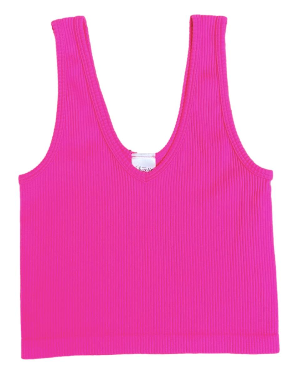 Suzette Collection Ribbed Cropped Tank- Neon Pink