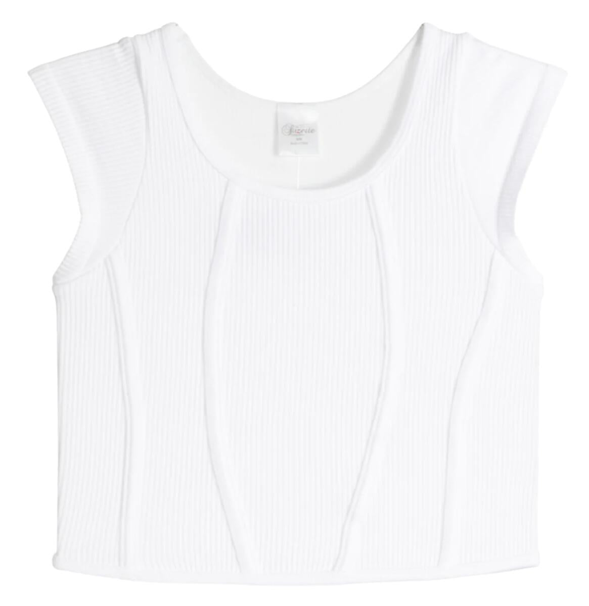 Suzette Collection Ribbed Cap Sleeve Top- White