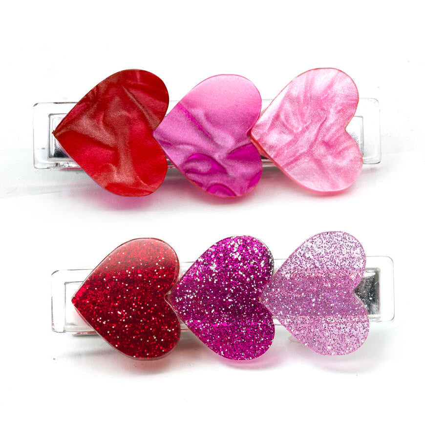 Lilies & Roses Reds & Pinks Pearlized Hearts Hair Clip Set