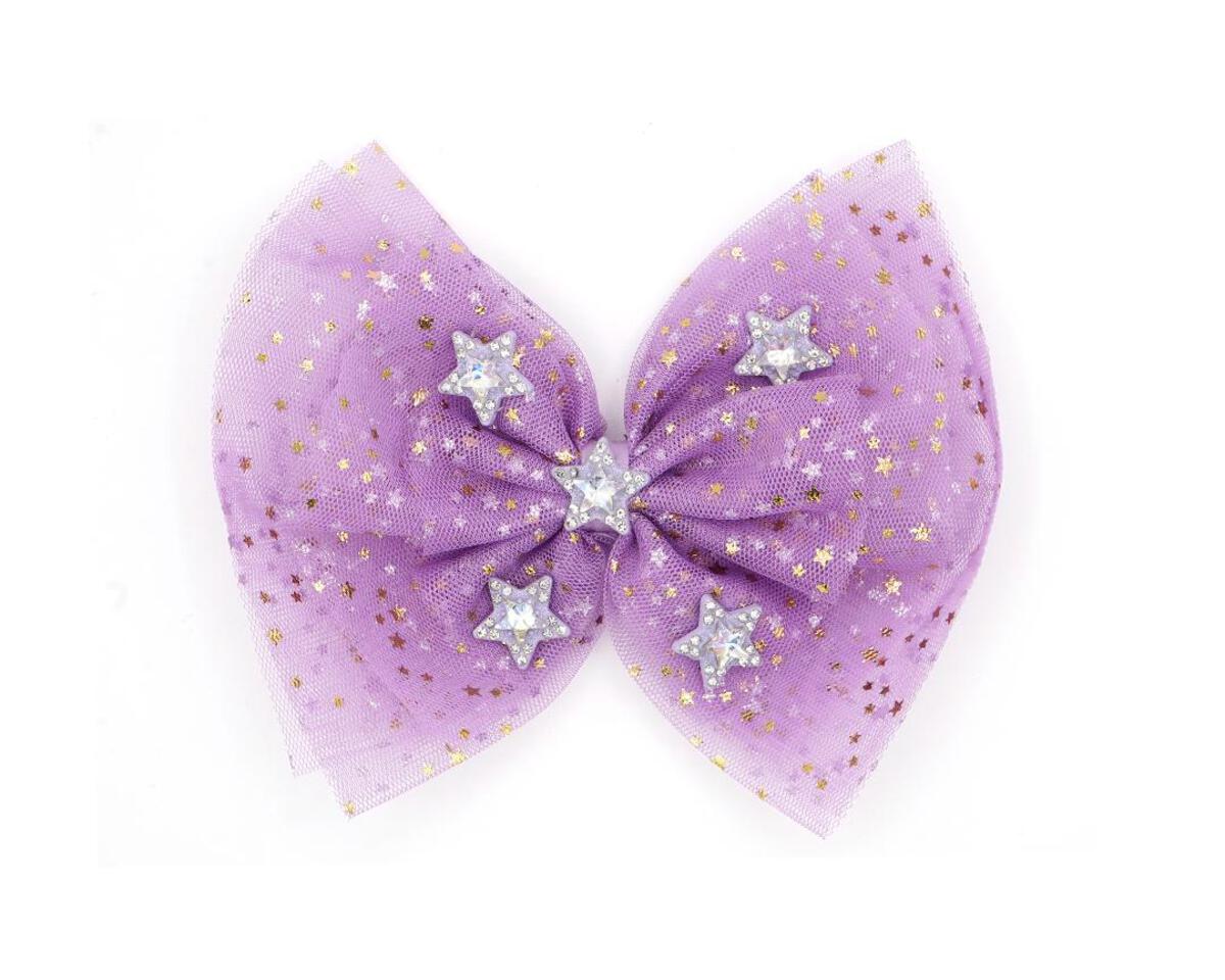 Bari Lynn 5&quot; Star Print Tulle Bow with Crystal Charms - Lavender
