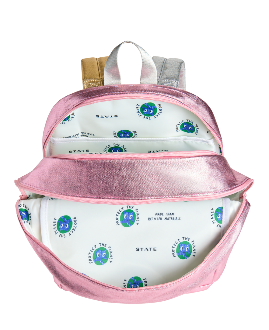 State Bags Kane Kids Double Pocket 16" Backpack -Pink Metallic
