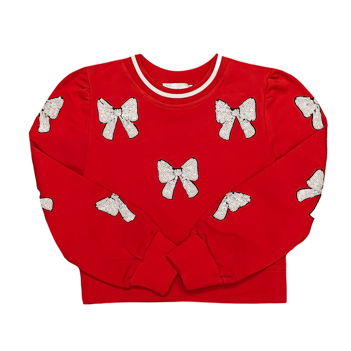 Belle Cher Sequin Red & White Bow Sweatshirt