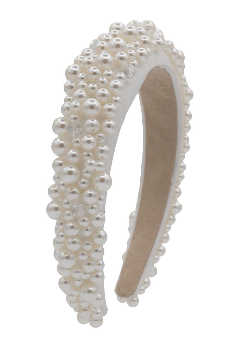 Bari Lynn Pearl Headband - White
