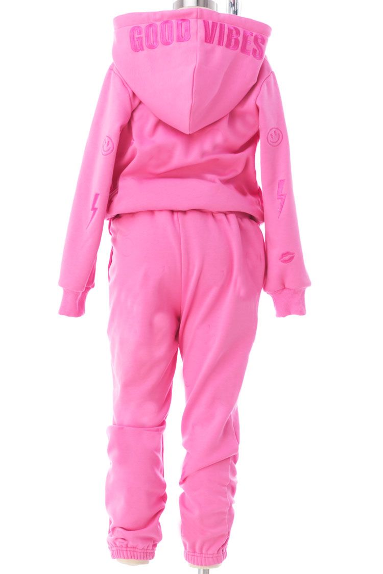Rockwilde Velvette Pink Emoji 2pc Sweat Set With Charmed Drawstrings