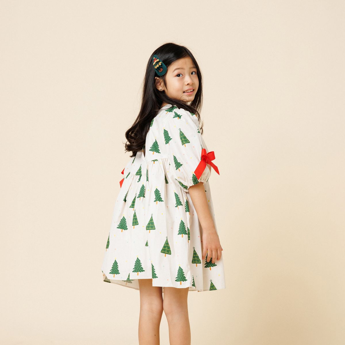 Petite Hailey Holiday Trees Balloon Dress