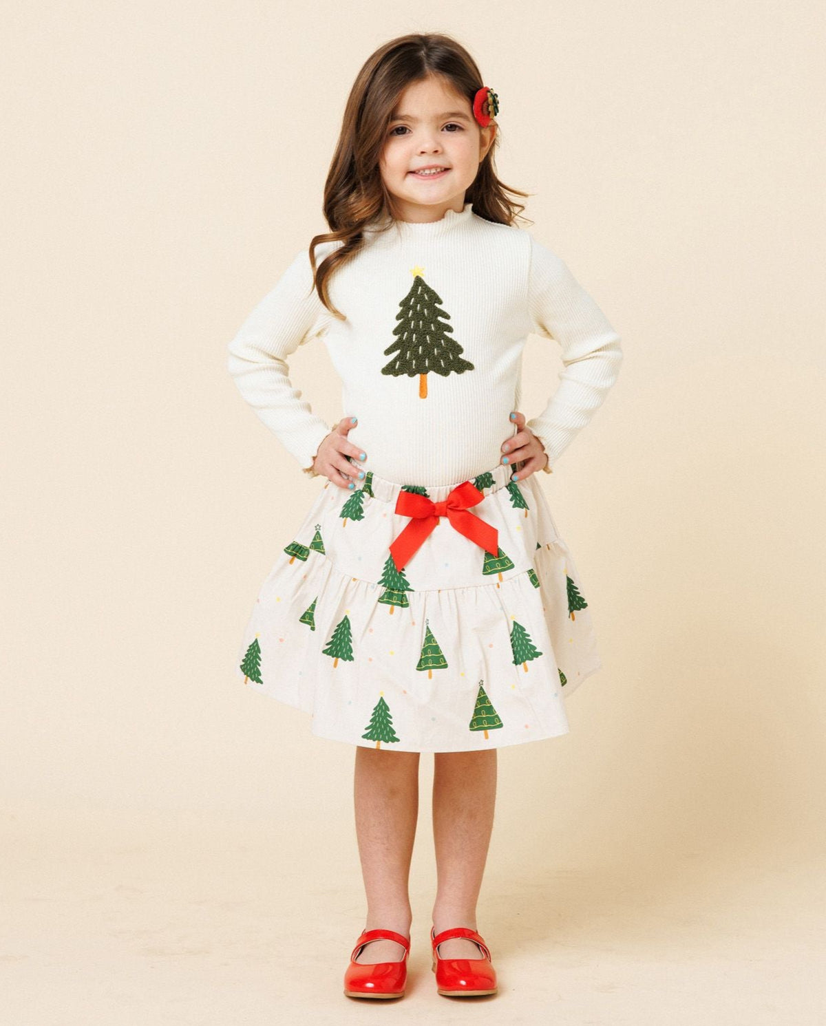Petite Hailey Holiday Tree Printed Skirt