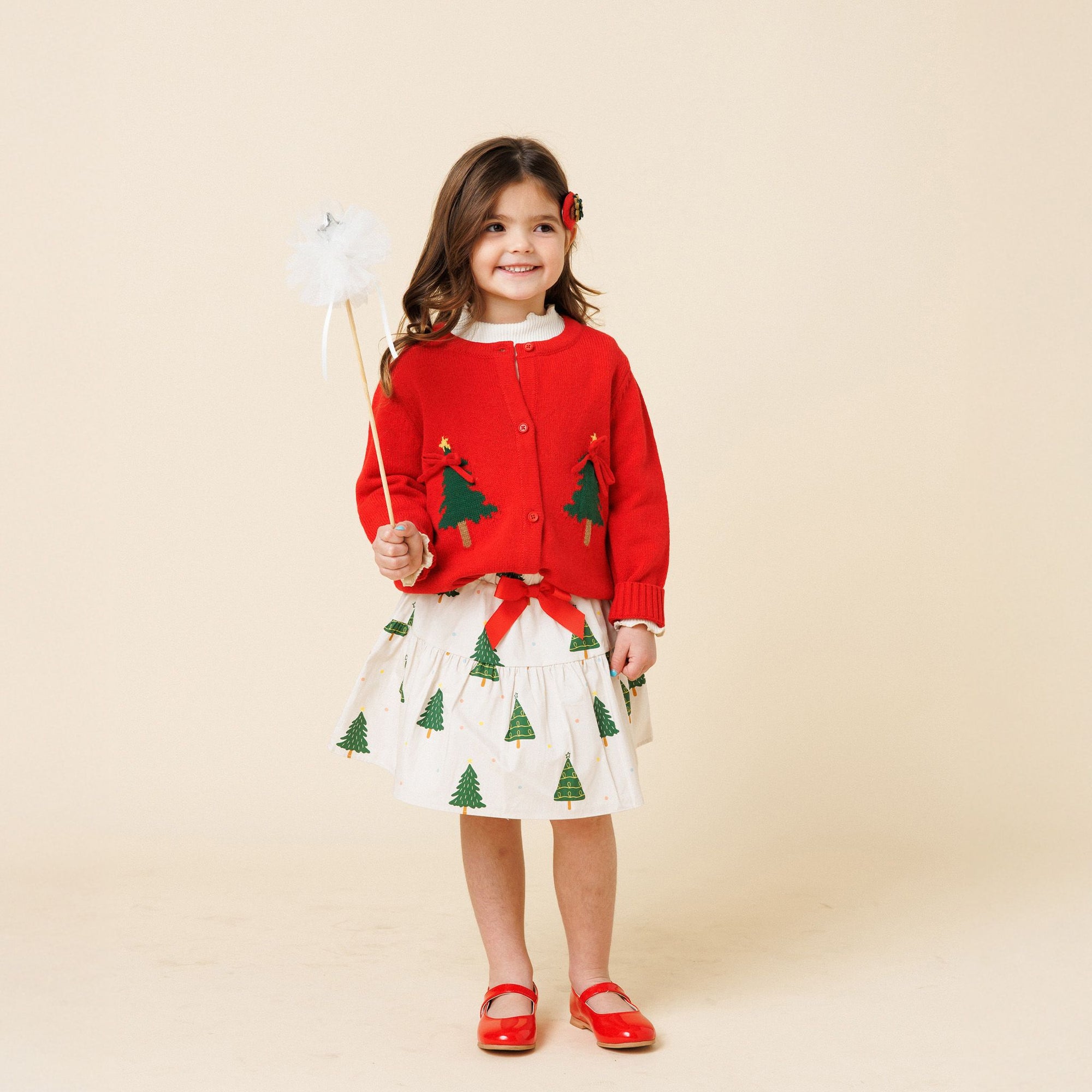 Petite Hailey Holiday Trees Knit Cardigan