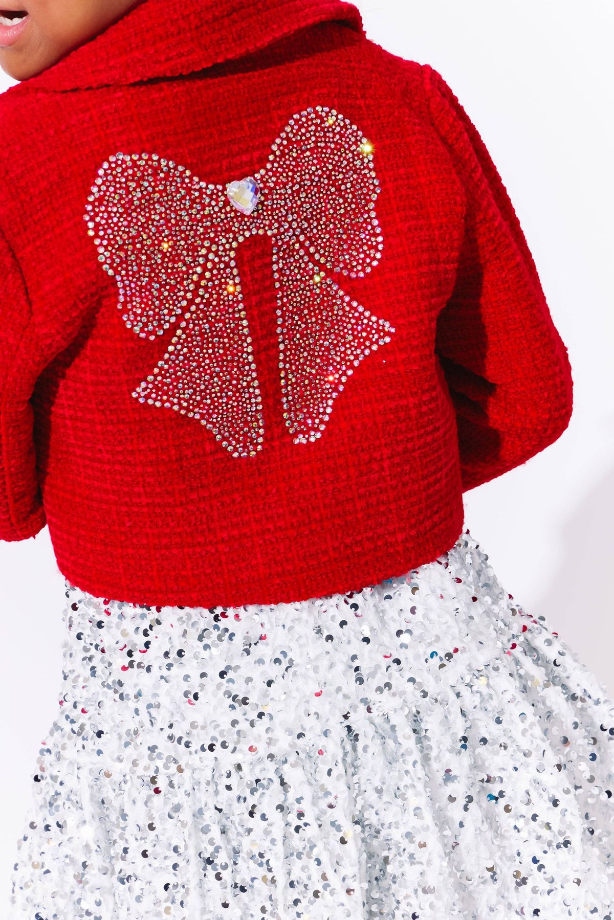 Lola + The Boys Scarlet Shimmer Bow Jacket