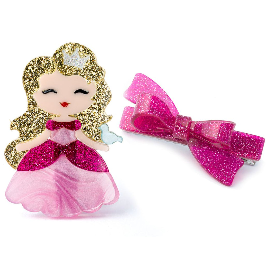 Lilies & Roses Pink Princess & Bow Hair Clip Set