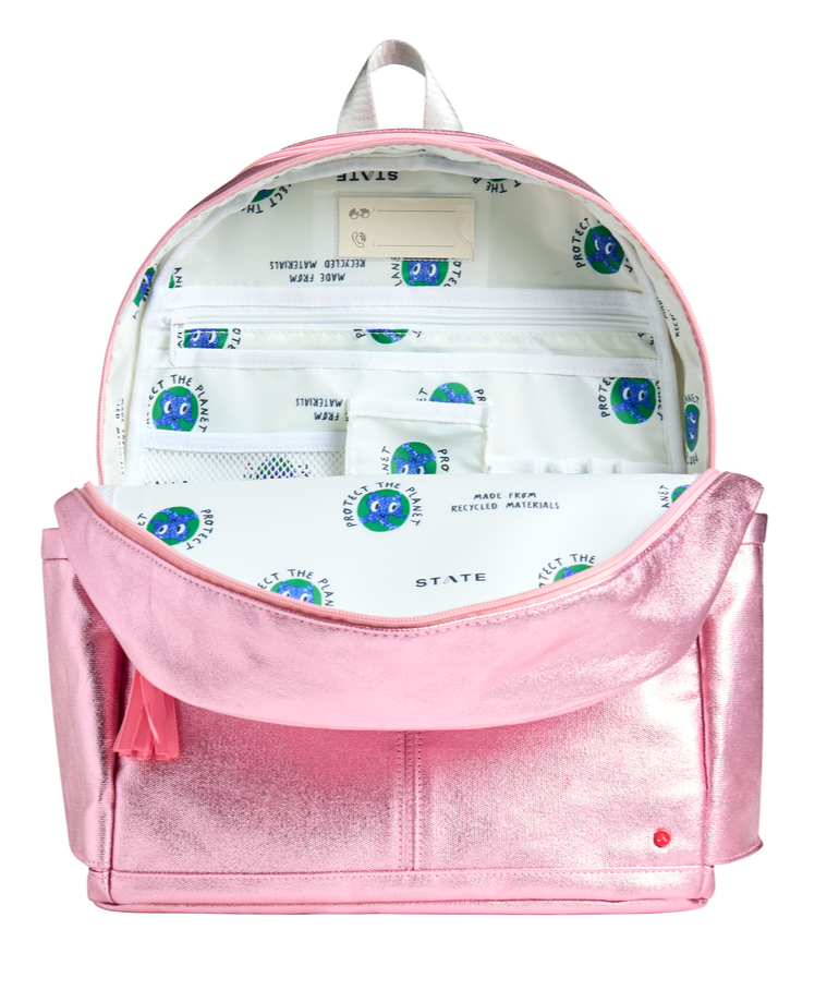 State Bags Kane Kids Double Pocket 16" Backpack -Pink Metallic