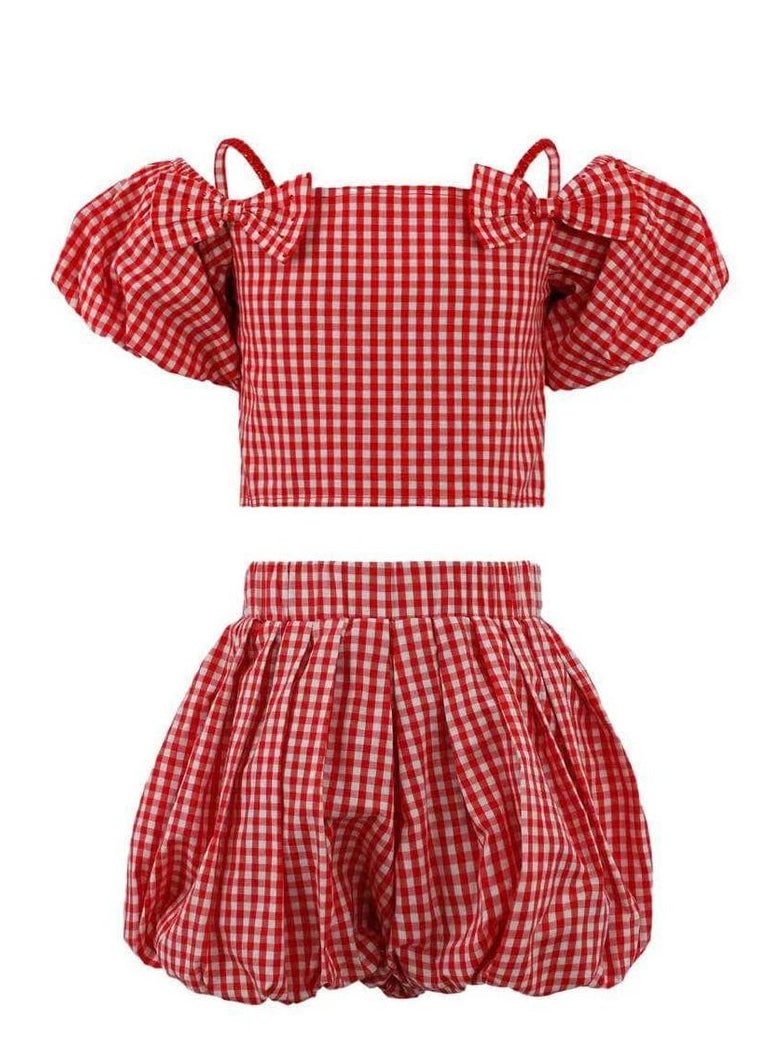 Lola and The Boys Red & White Gingham Bow Bubble Skort Set