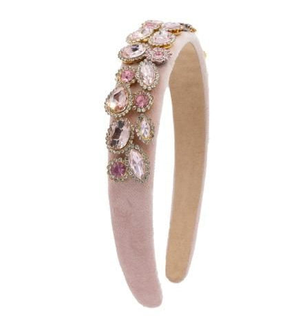 Bari Lynn Velvet + Gemstones Luxe Headband - Pink