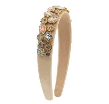 Bari Lynn Velvet + Gemstones Luxe Headband - Gold