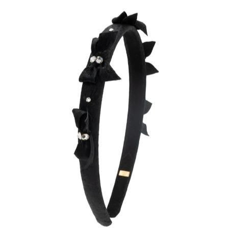 Bari Lynn Metallic Bows + Crystals Headband - Black