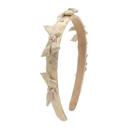 Bari Lynn Metallic Bows + Crystals Headband - Gold