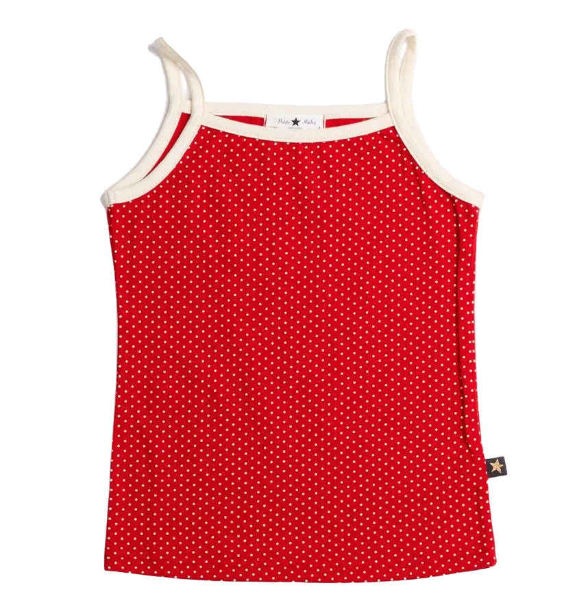 Red girls tank top with white polka dots 