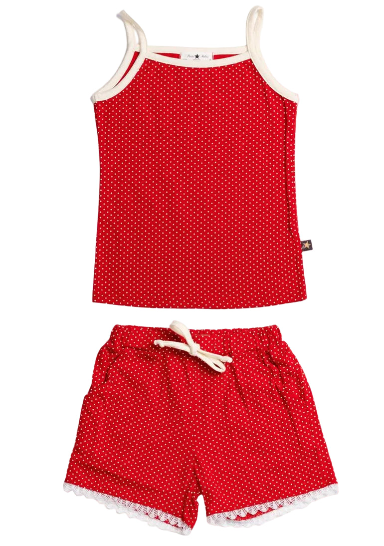 Red polka dot girls tank top and shorts set