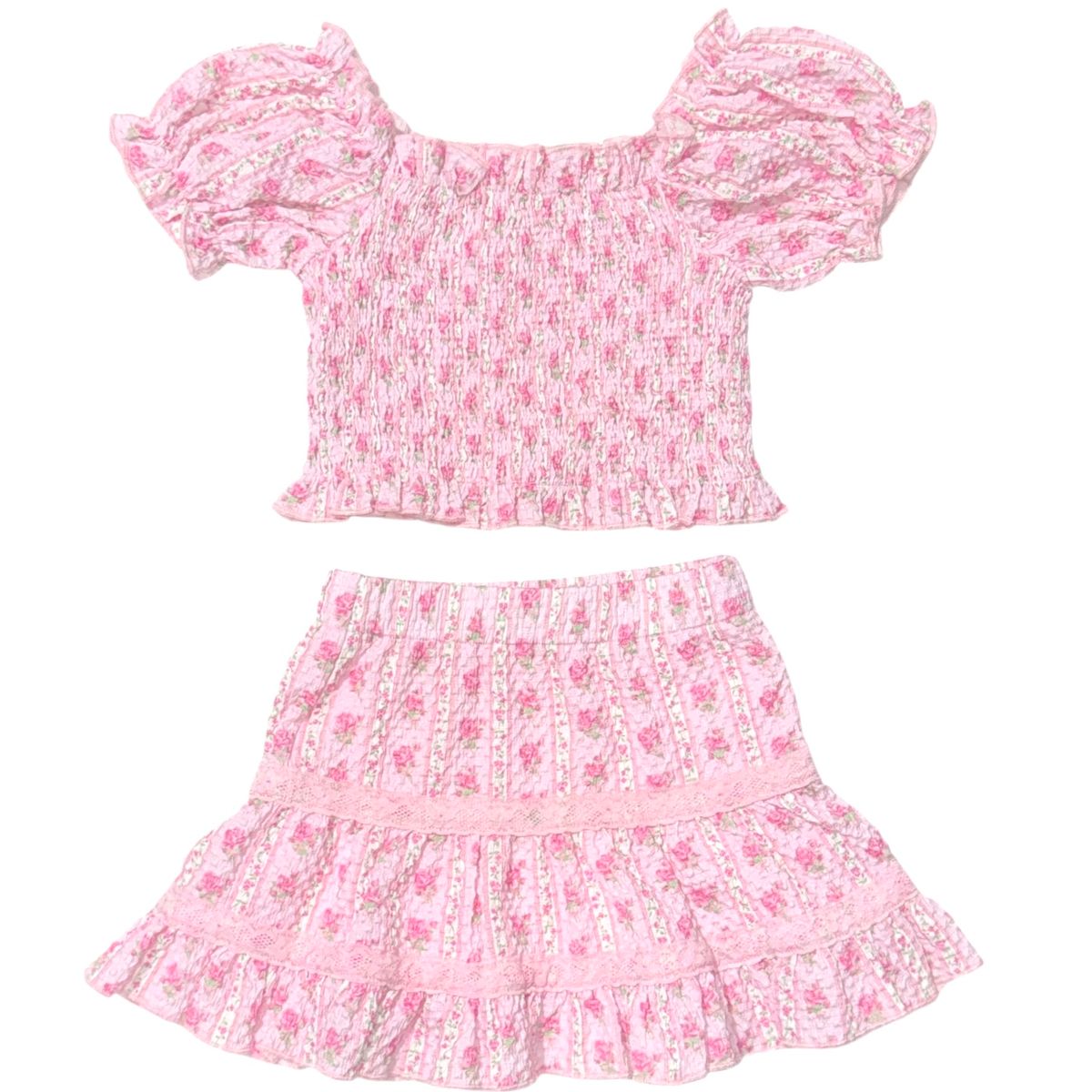 Dreamers 2pc Kayla Pink Rose Stripe Skirt Set