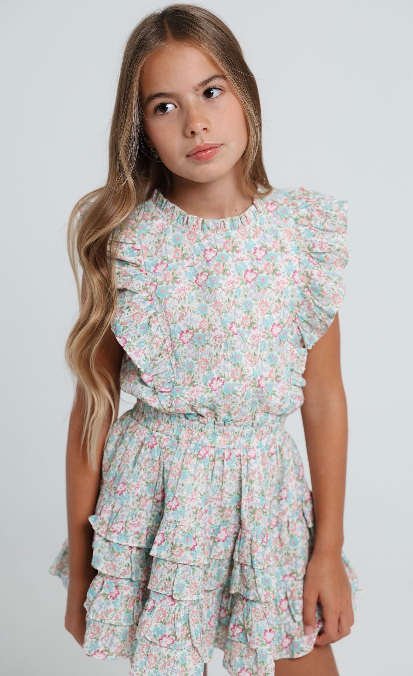 girls floral print dress with ruffles