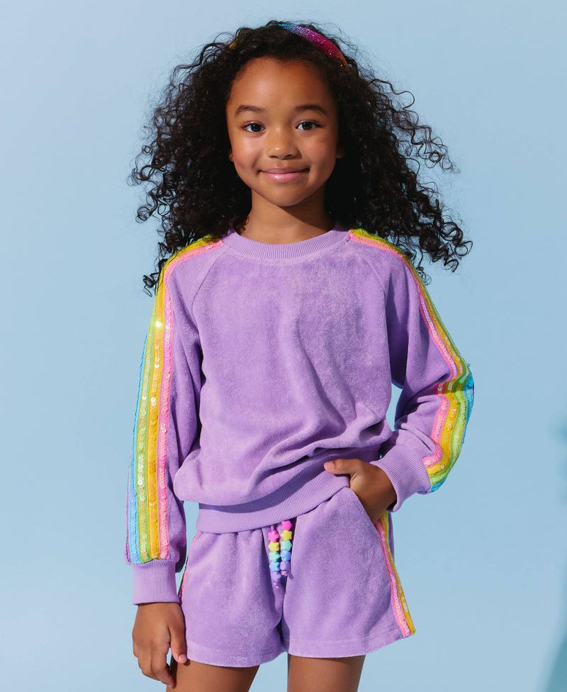 Lola and The Boys Lavender Rainbow Sequin Stripe Short Set