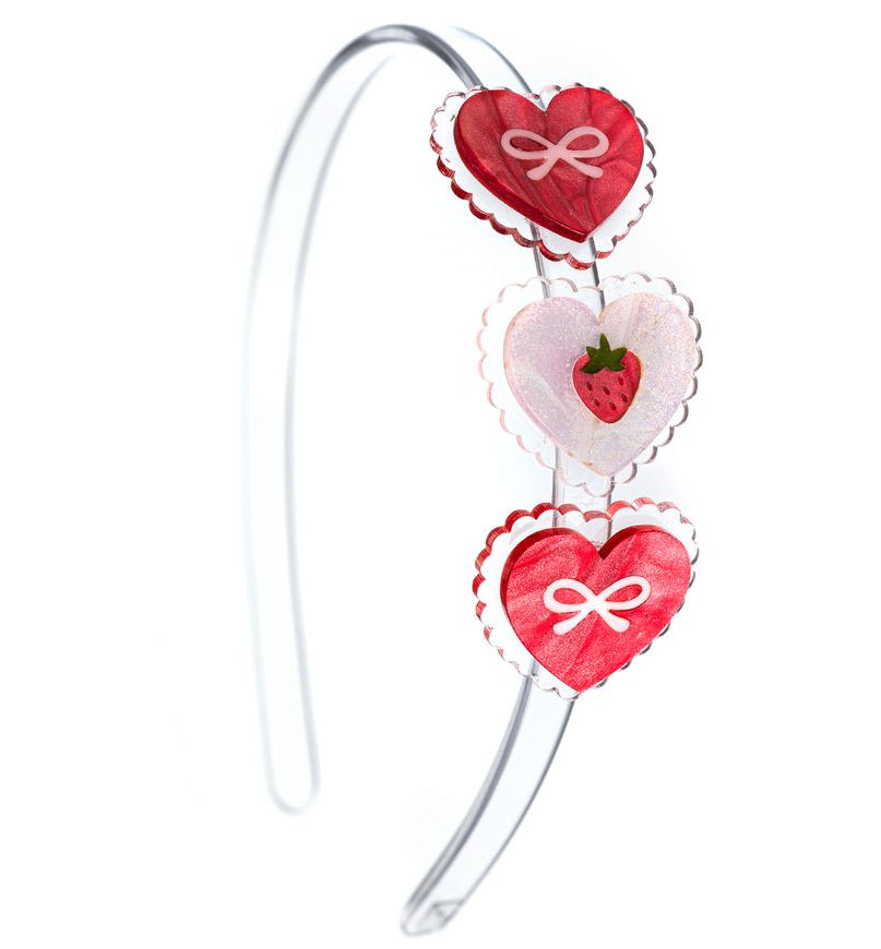 Lilies & Roses Hearts Pink & Red Strawberry Pearl Headband