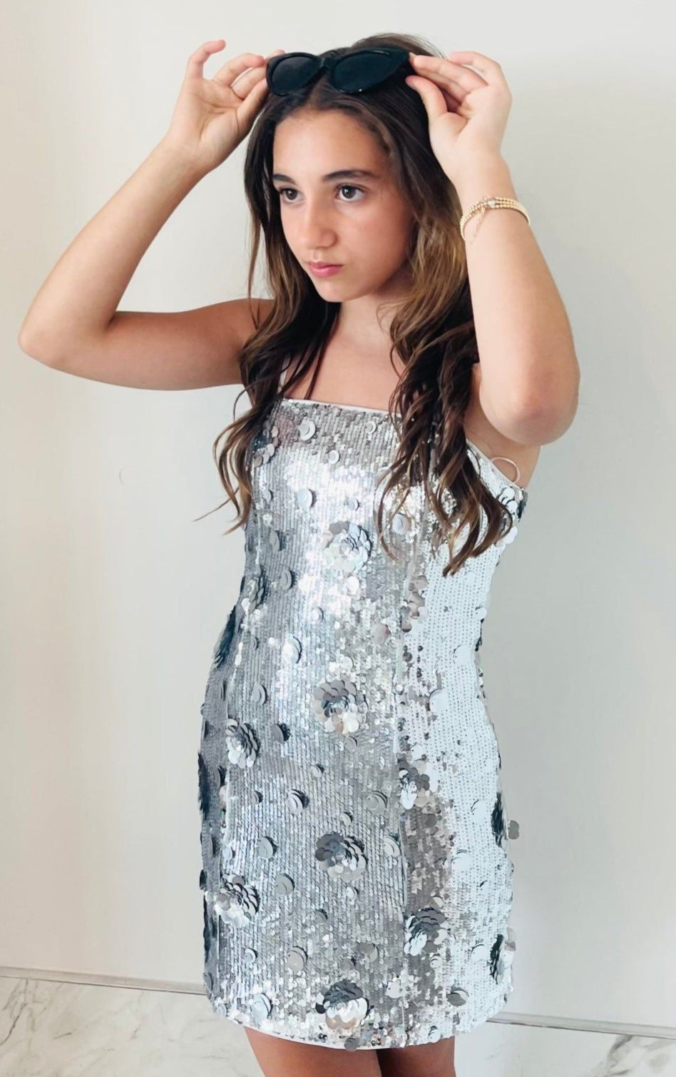 silver sequin dress with flowers Maizy Silver Flower Sequin Dress