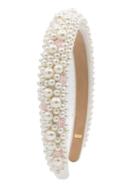 Bari Lynn Pearl + Pink Roses Headband