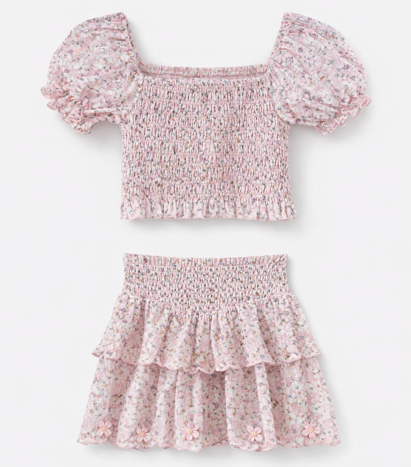 Summer Loving 2pc Eden Skirt Set -Blush Meadow Pink