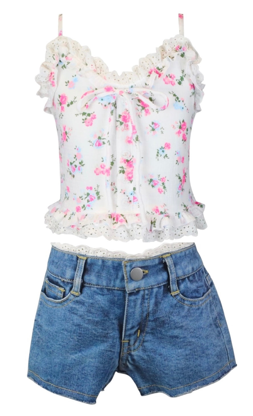 Flowers By Zoe Tween Denim Shorts W/ Eyelet Trim