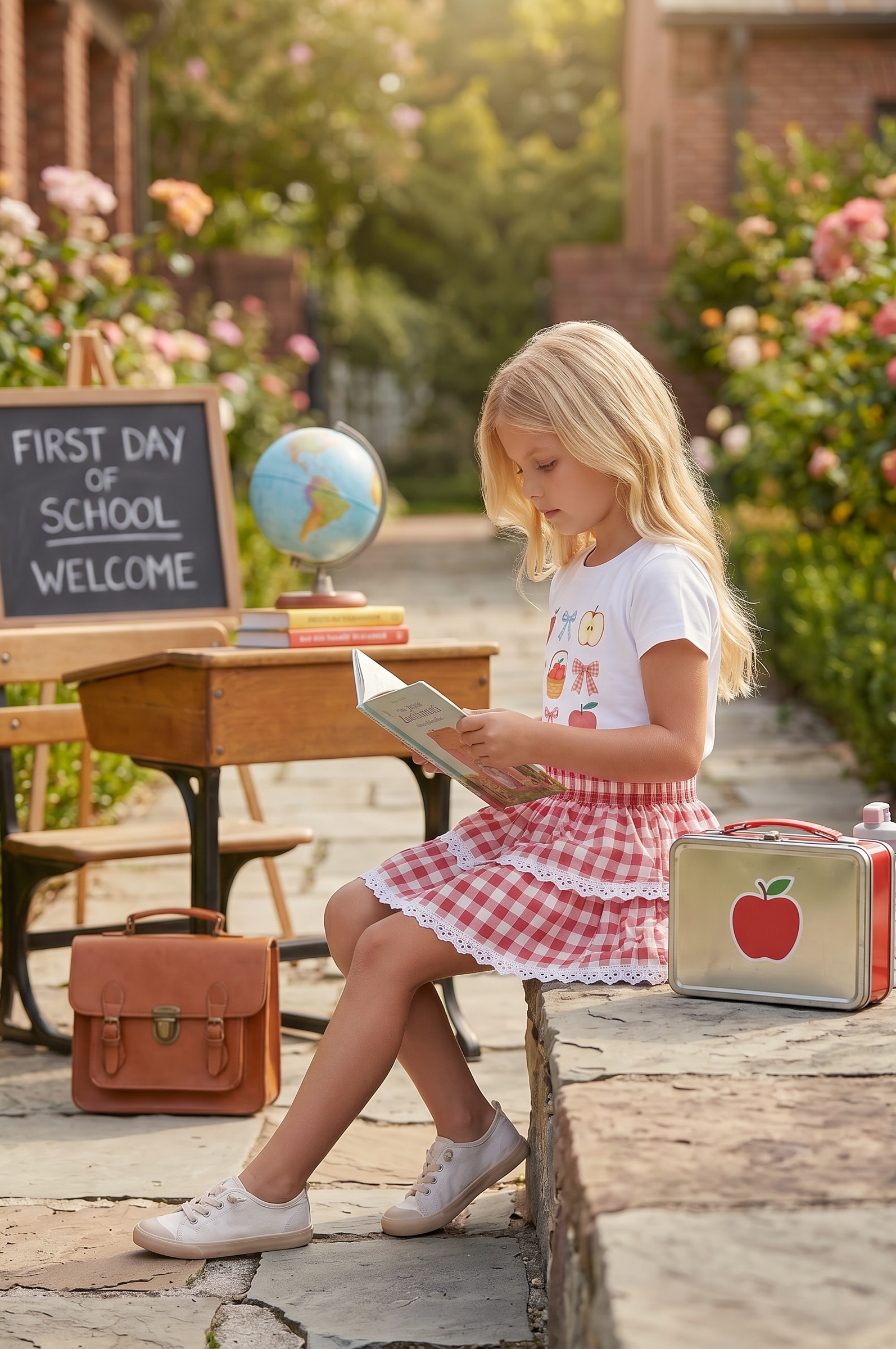 Sweet Wink Gingham Bow Apple Tee