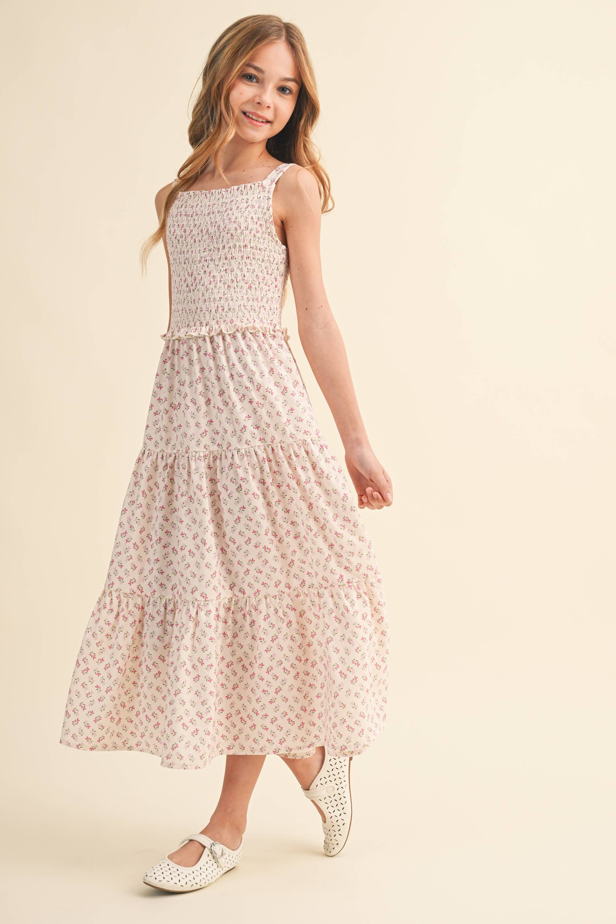Heart & Arrow Tween Smocked Floral Midi Dress