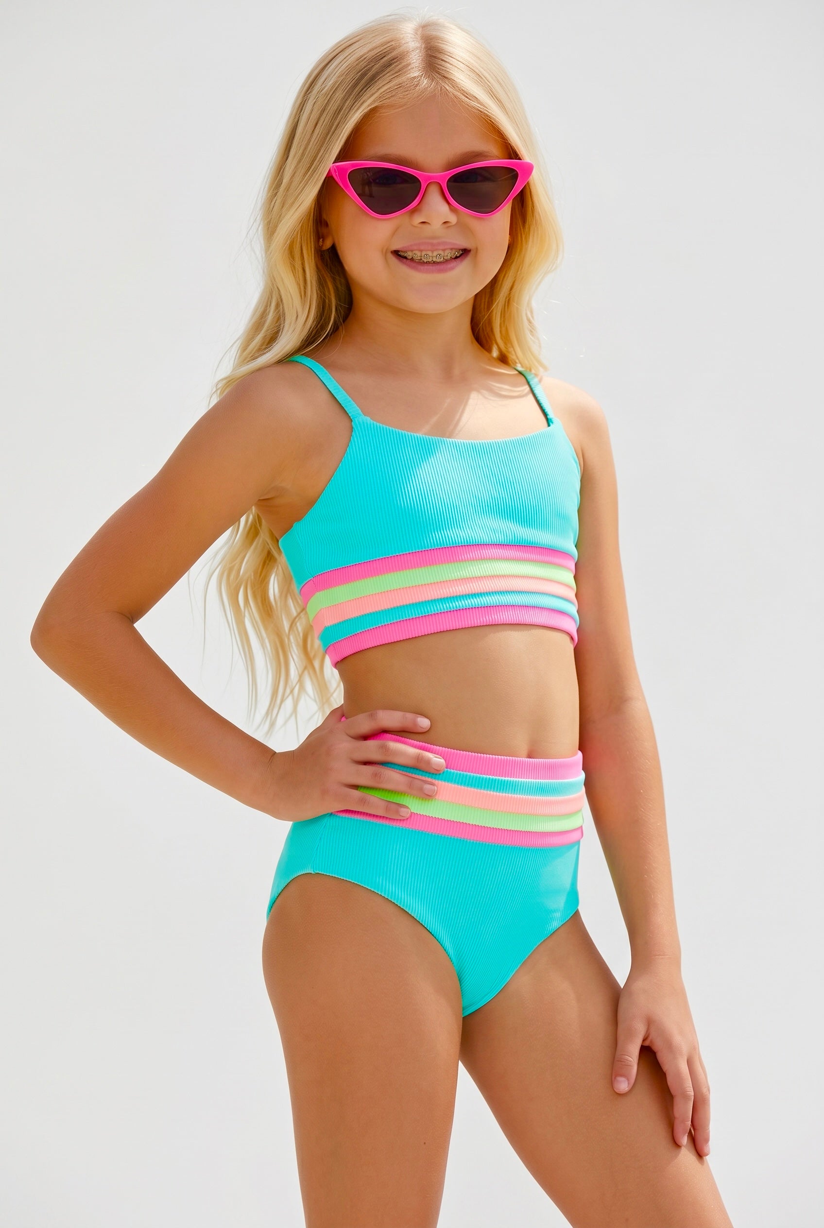 Beach Riot Kids Little Millie & Mae 2pc Swimsuit- Hibiscus Cove Colorblock
