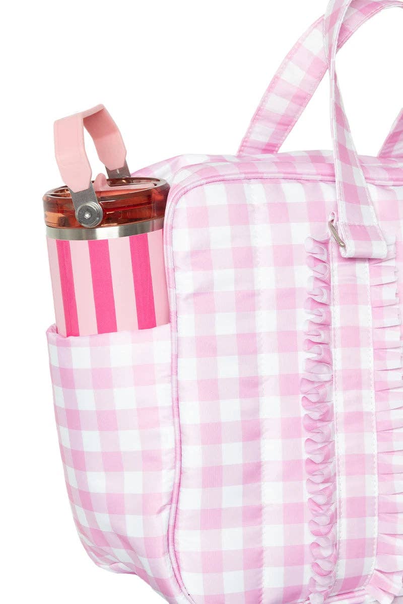 Pink Gingham Ruffle Duffle Bag