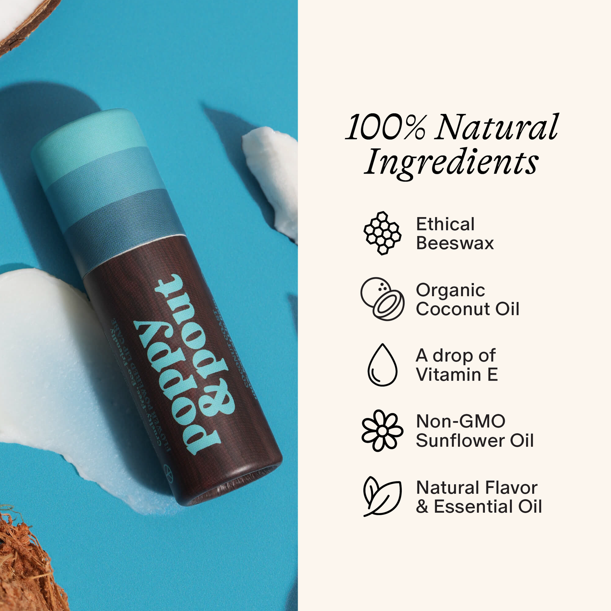 Poppy & Pout All Natural Lip Balm-Retro Surf Coconut Coast